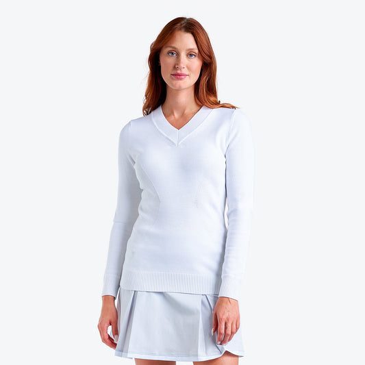 Nivo Nicole Ladies V-Neck Sweatshirt in White Front Facing Product Image