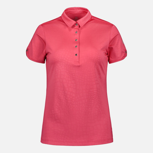 803114 Catmandoo Candie Raspberry Embossed Polo Shirt Product Image Front