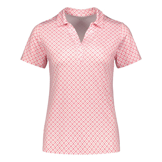 823117_002P2 Catmandoo Rosemary Ladies Print Polo Shirt Pink White Product Image Front