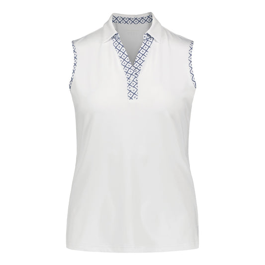 823119_002 Catmandoo Sabrina Ladies Sleeveless Polo Shirt White Product Image Front