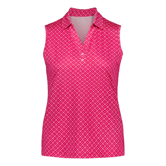 823119_0087P Catmandoo Sabrina Ladies Sleeveless Polo Shirt Pink Print Product Image Front