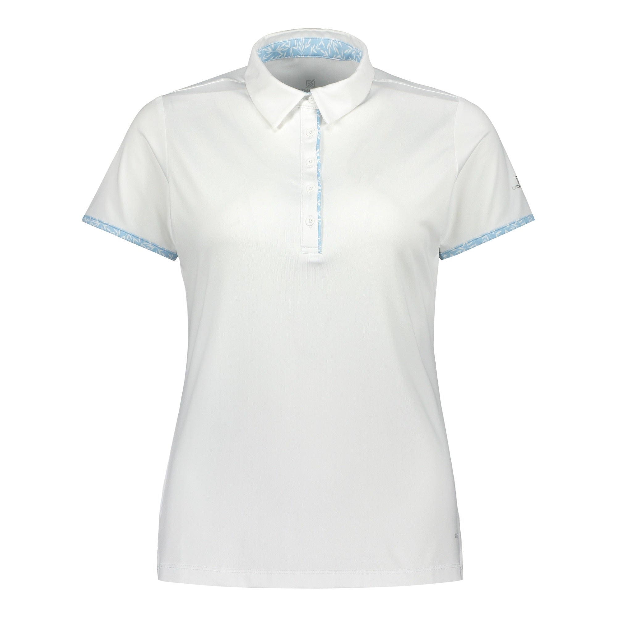 Ladies Floral Trim Polo Shirt in White - Catmandoo - The Golf Outfit