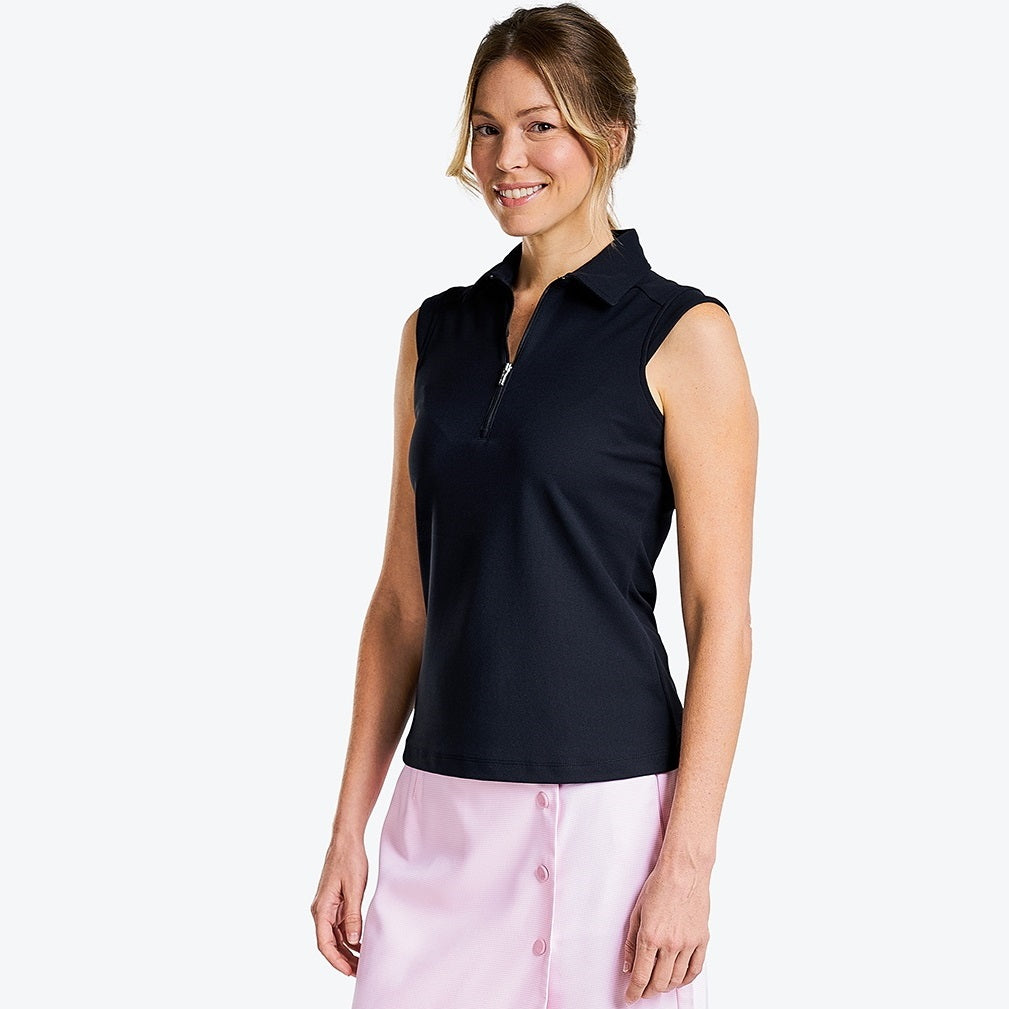 NI0210101_001 Nivo Nikki Ladies Zip-Neck Sleeveless Polo Shirt Black Product Image Side