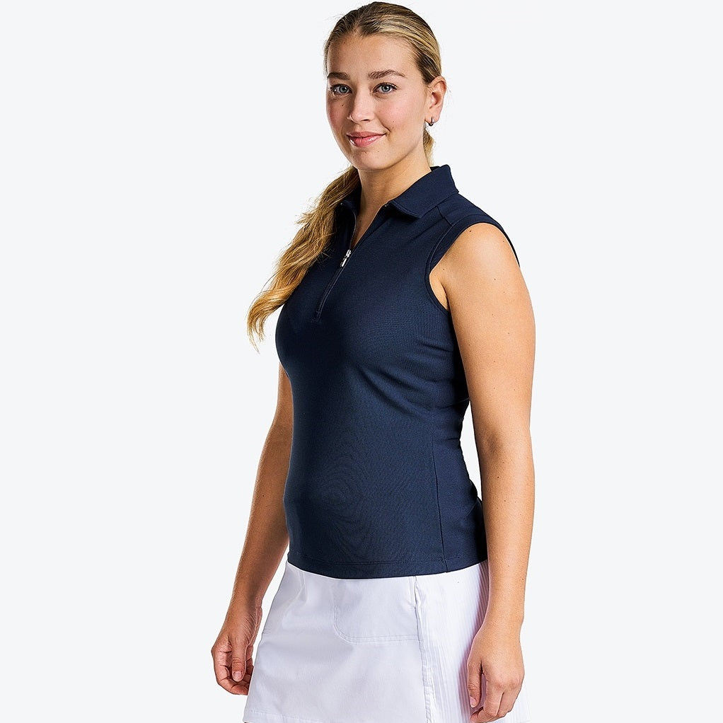 NI0210101_400 Nivo Nikki Ladies Zip-Neck Sleeveless Polo Shirt Navy Product Image Side