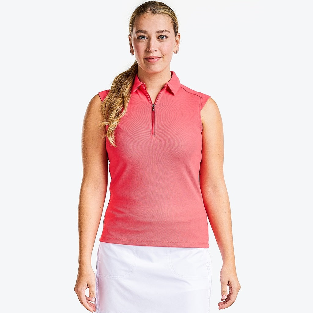 NI0210101_633 Nivo Nikki Ladies Zip-Neck Sleeveless Polo Shirt Geranium Product Image Front