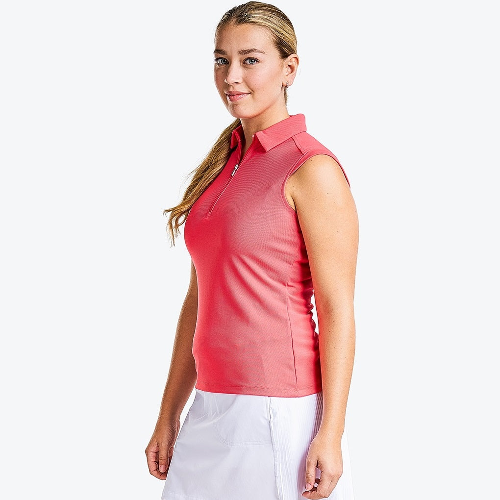 NI0210101_633 Nivo Nikki Ladies Zip-Neck Sleeveless Polo Shirt Geranium Product Image Side