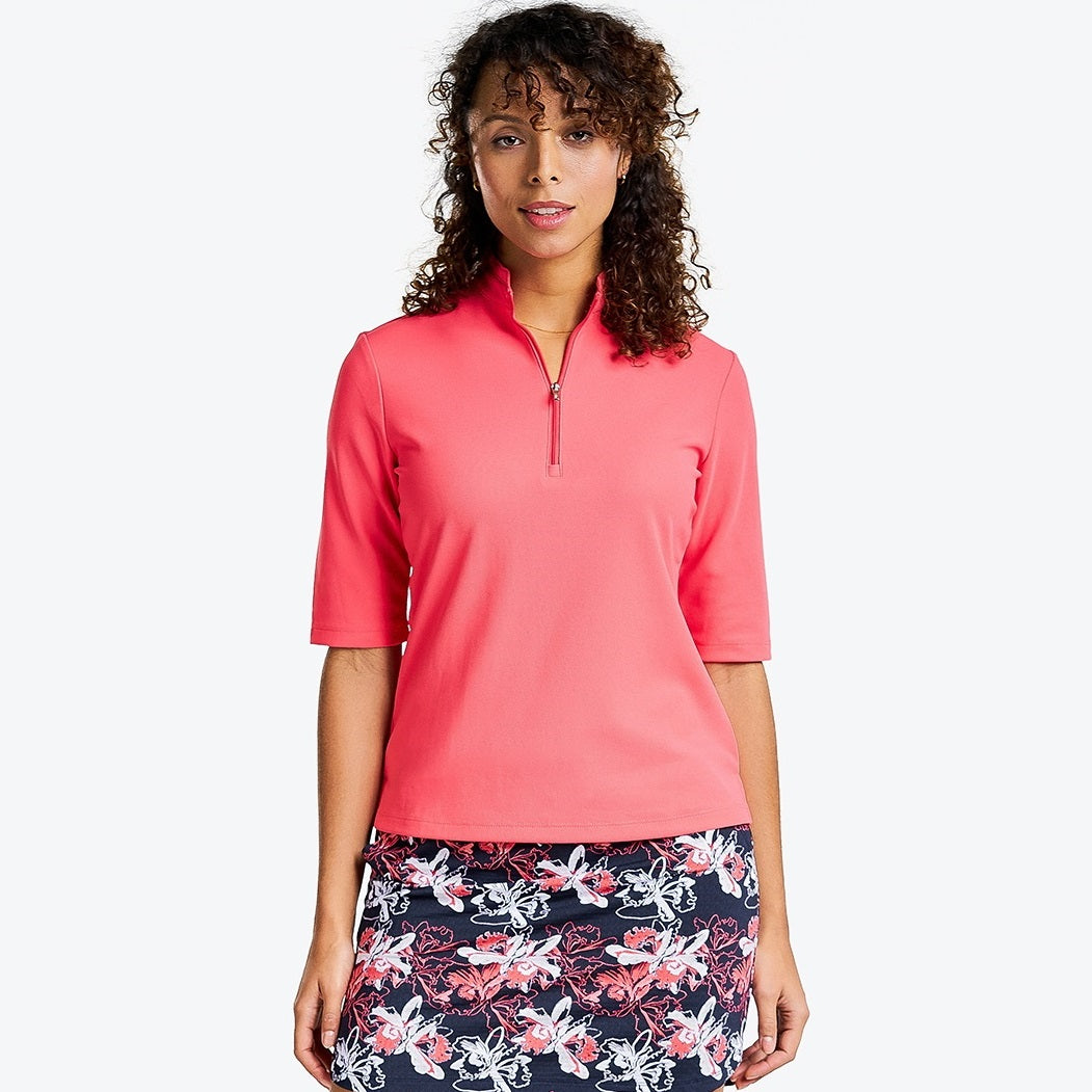 NI0210103_633 Nivo Noa Ladies Half-Sleeve Mock Top Geranium Product Image Front