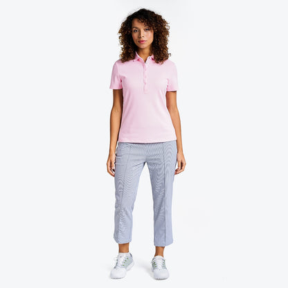 NI2211100_616 Nivo Brenna Ladies Pique Polo Shirt Pink Full Model Image