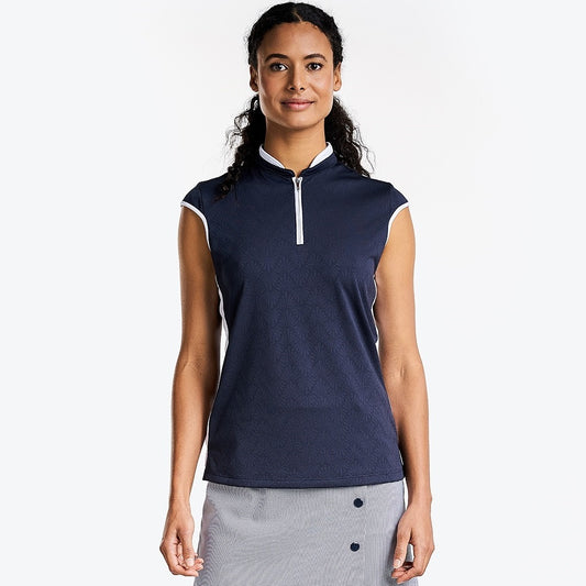 NI2211115_400 Nivo Brianna Ladies Sleeveless Golf Shirt Navy Jacquard Product Image Front