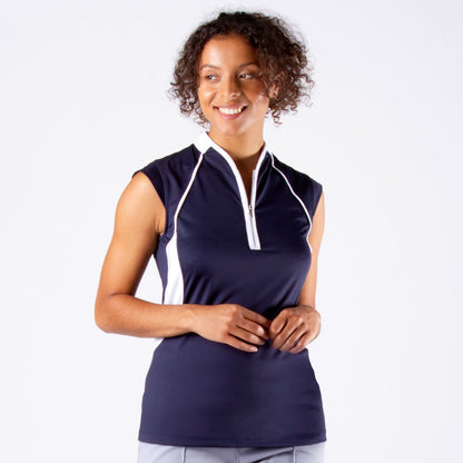 NI2211142 Nivo Womens Maxine Mock Neck Navy Sleeveless Polo Shirt Product Image Side