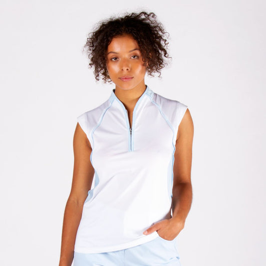 NI2211142 Nivo Womens Maxine Mock Neck White Sleeveless Polo Shirt Product Image Front