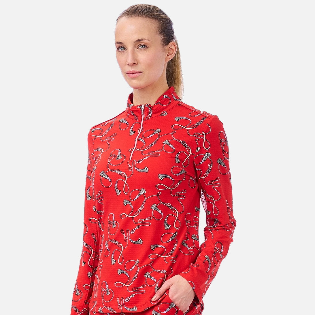 NI2211176 Nivo Lilie Ladies Long Sleeved Liv Cool Top in Red Tassel Product Image Side