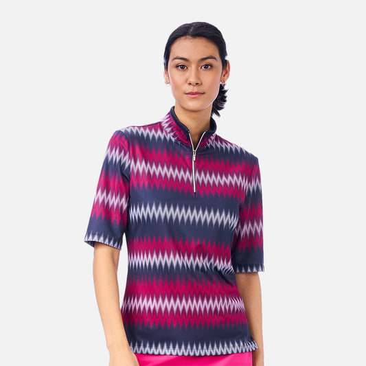 NI2211180 Nivo Aria Ladies Short Sleeve Mesh Shirt in Navy Pattern Product Image Front