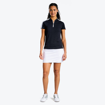 NI3211124_001 Nivo Umber Ladies Zip Neck Mock Golf Shirt Black Model Image