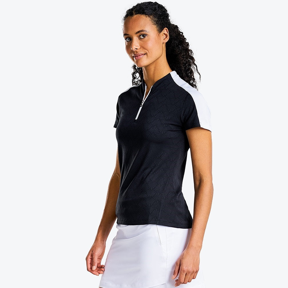 NI3211124_001 Nivo Umber Ladies Zip Neck Mock Golf Shirt Black Product Image Side