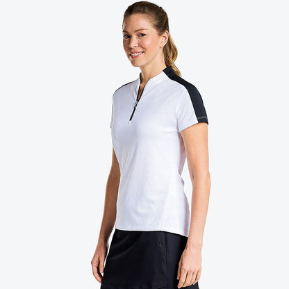 NI3211124_100 Nivo Umber Ladies Zip Neck Mock Golf Shirt White Product Image Side