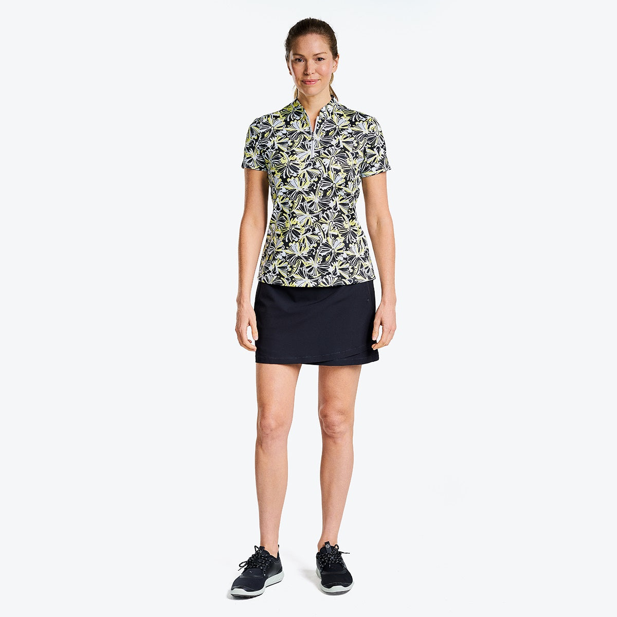 NI3211126_001 Nivo Ursula Ladies Patterned Short Sleeve Golf Shirt Full Model Image