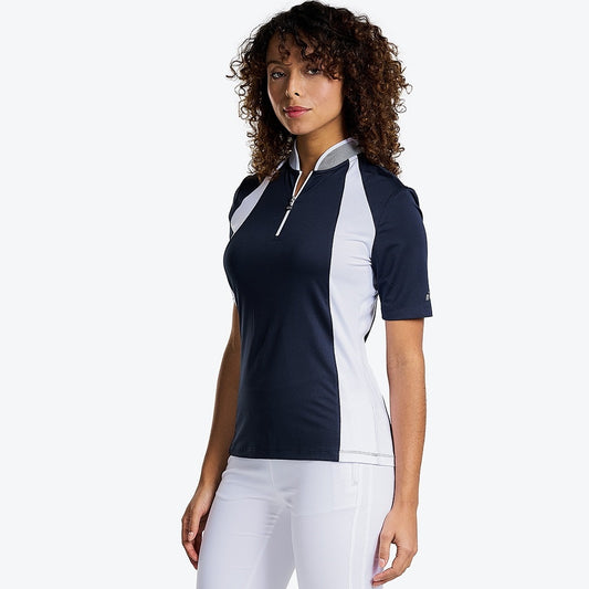 NI3211134_400 Nivo Cali Ladies Mock Neck Polo Shirt Navy Product Image Side