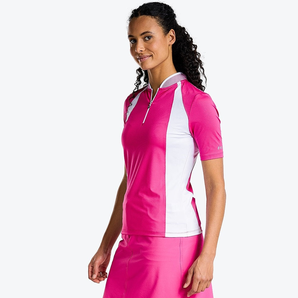 NI3211134_702 Nivo Cali Ladies Mock Neck Polo Shirt Magenta Product Image Side