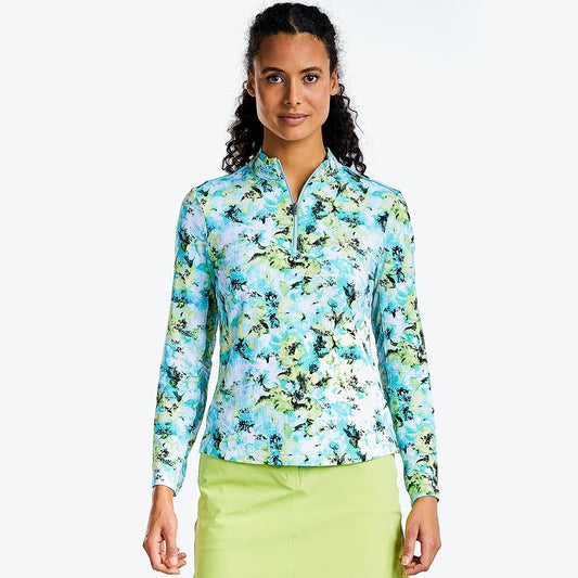 NI3211192_502 Nivo Laurisa Ladies Long Sleeve Liv Cool Polo Blue Tropical Product Image Front