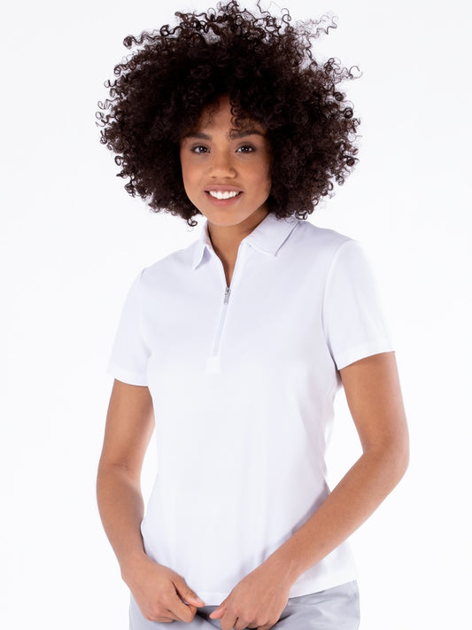 Nivo Nila Ladies Zip-Neck Polo Shirt White Product Image Front
