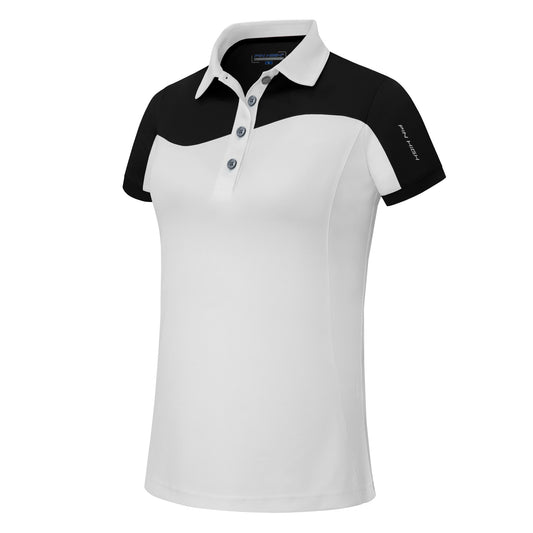 Pin High Womens Wave White & Black Polo Shirt Product Image Front