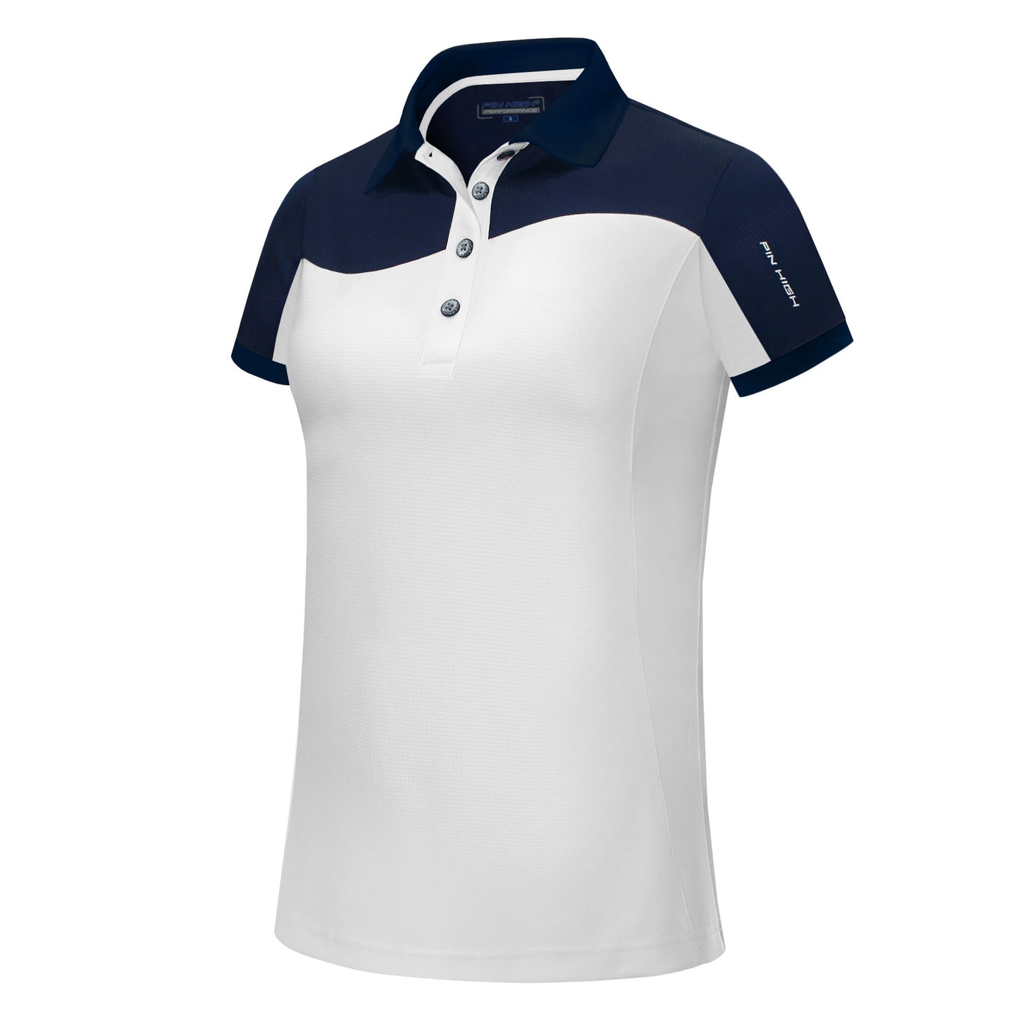 Pin High Womens Wave White & Navy Polo Shirt Product Image Front