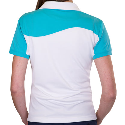 Pin High Women's Wave White & Capri Polo Shirt Model Image Back PHSH214