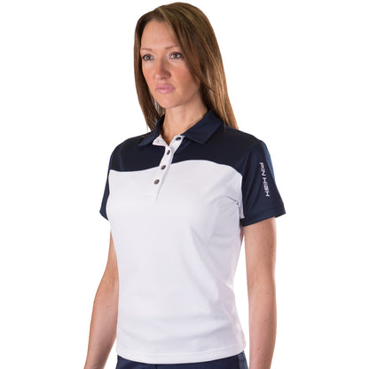 Pin High Ladies Polo Shirt in White & Navy Wave